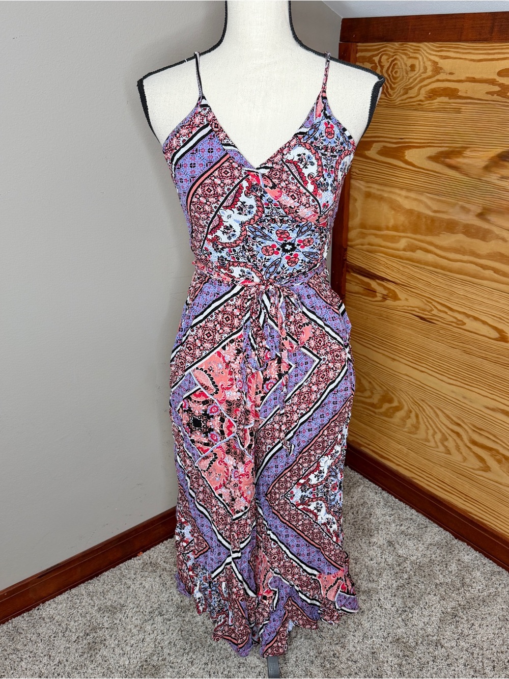Cotton Candy LA Floral Paisley Spaghetti Strap Cropped Wide Leg Jumpsuit Small S